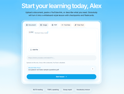 Gotostudy upload file note maker for IELTS English study
